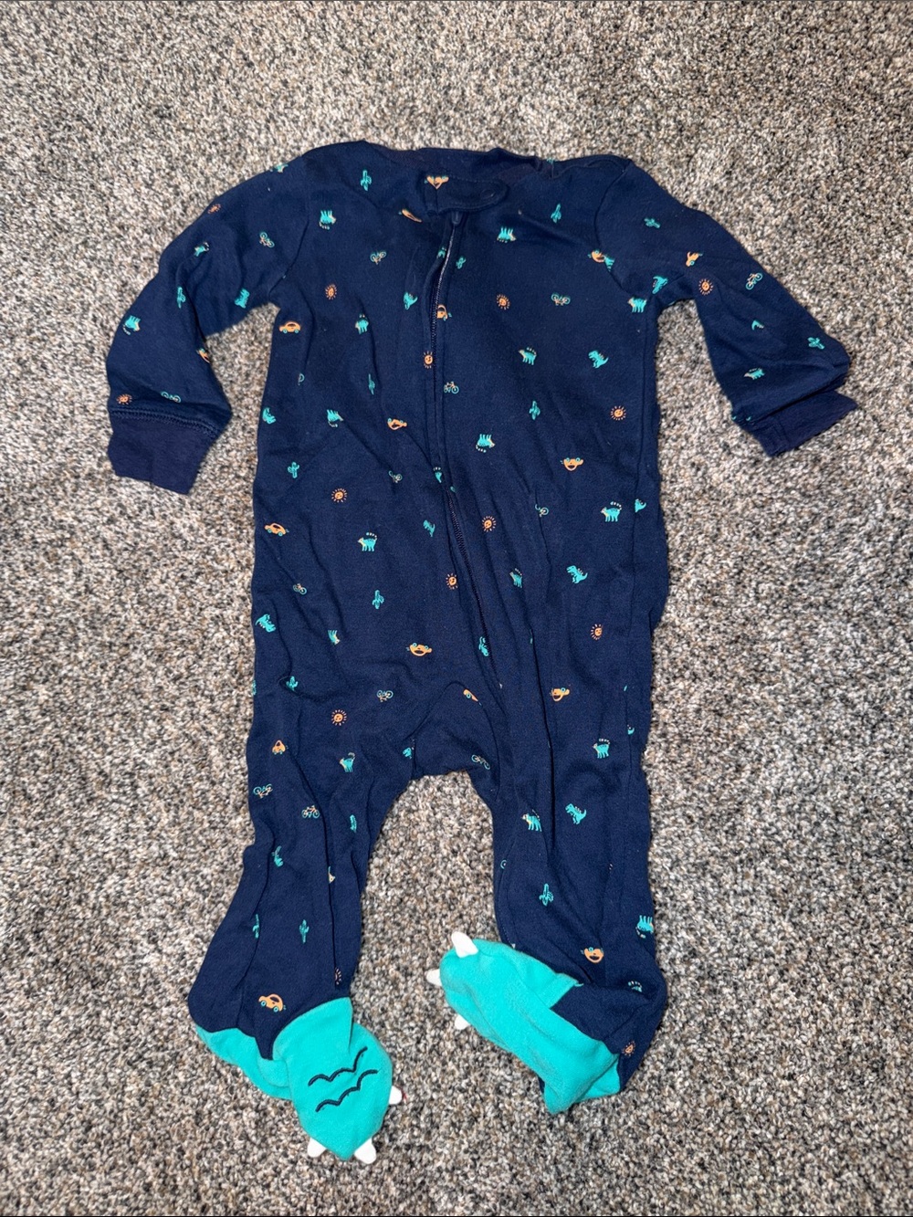 Carter's Navy Blue Footed One-Piece with Teal and Orange Accents